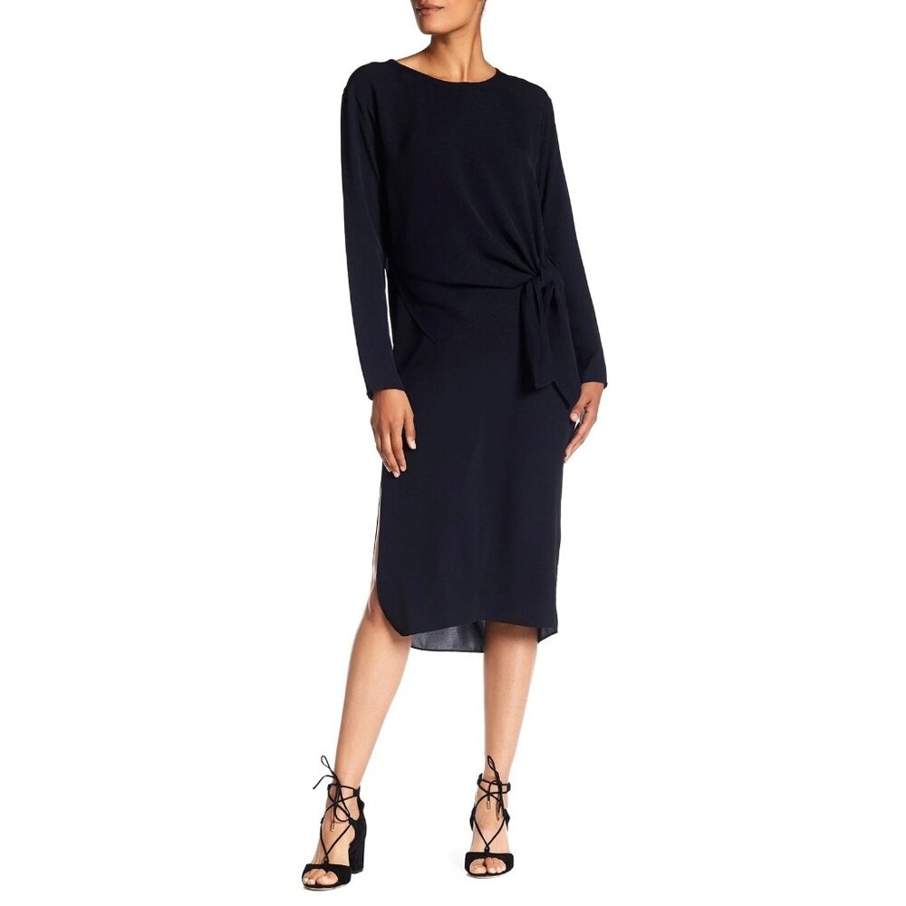 Theory Dress Women 4 Navy Blue Silk Layered Dorotea Classic Midi Preppy Career